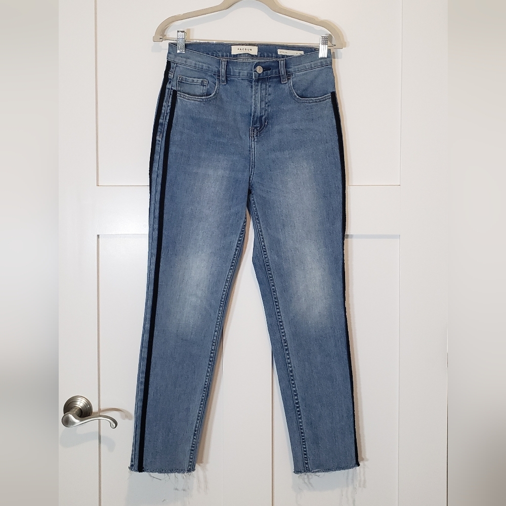 Pacsun Vintage Icon Jeans Straight Leg High Rise Black Velvet Stripes Size 28
